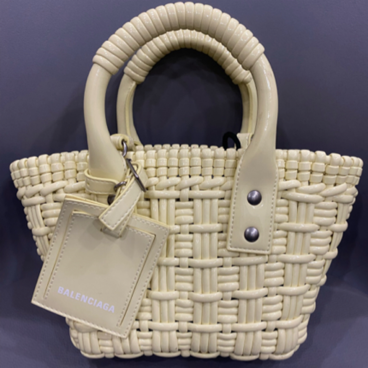 95新 Balenciaga/巴黎世家 黄色编织菜篮子 