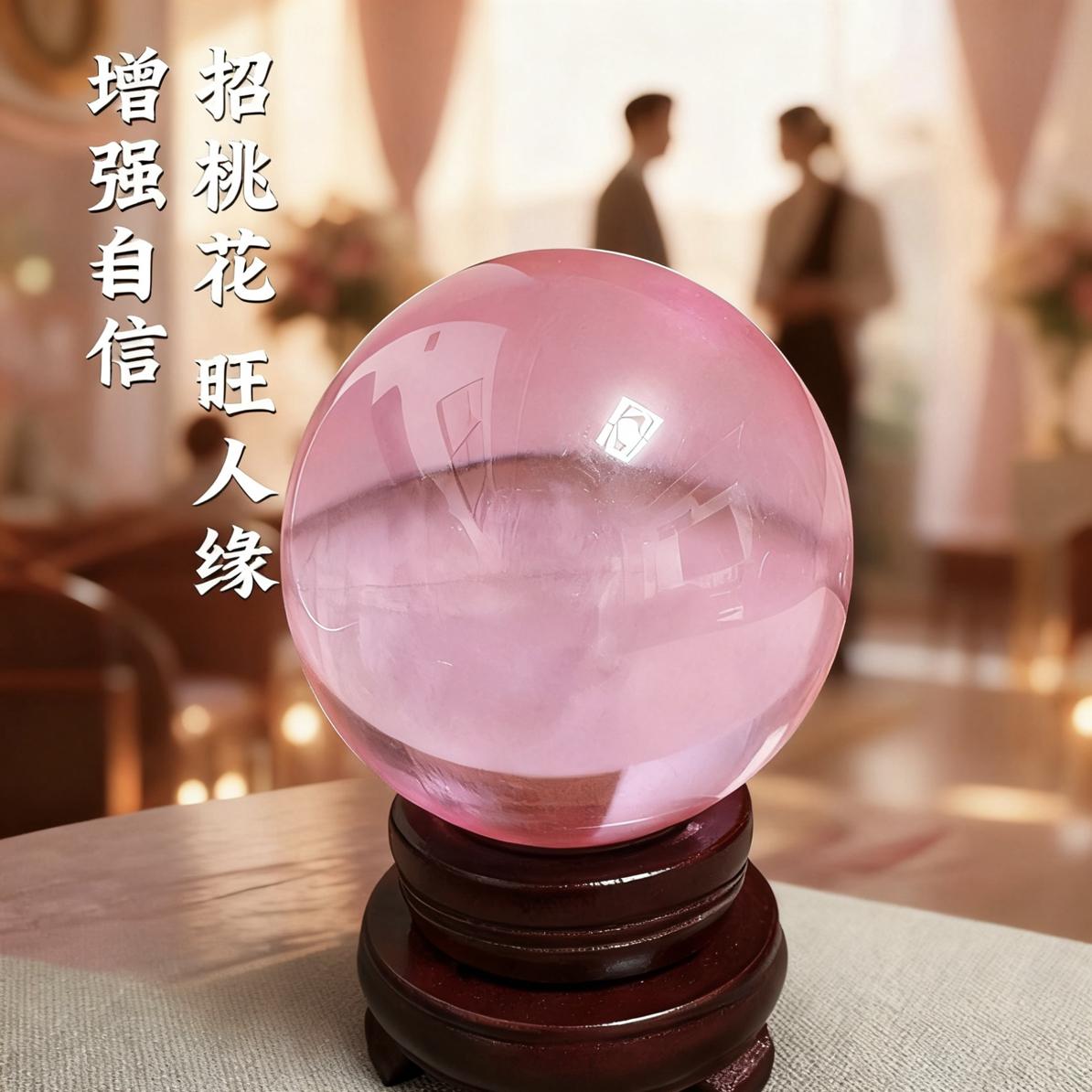 粉色水晶球招桃花旺姻缘居家摆件