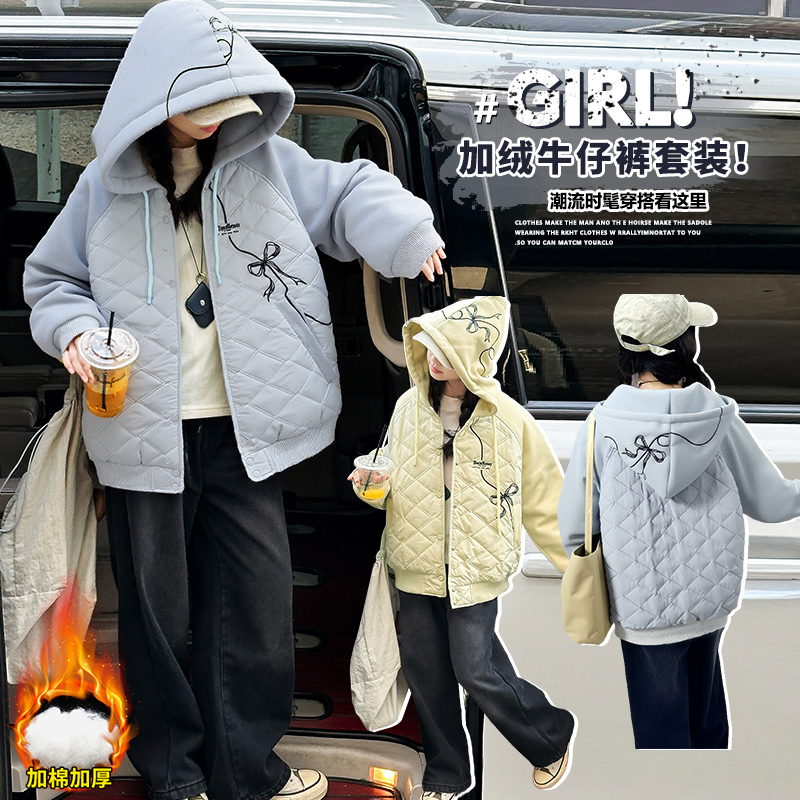 女童套装秋冬款2025新款儿童冬季加绒加厚外套中大童韩版两件套潮