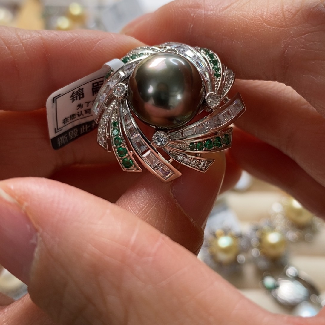 海水珍珠戒圈银S925镶嵌