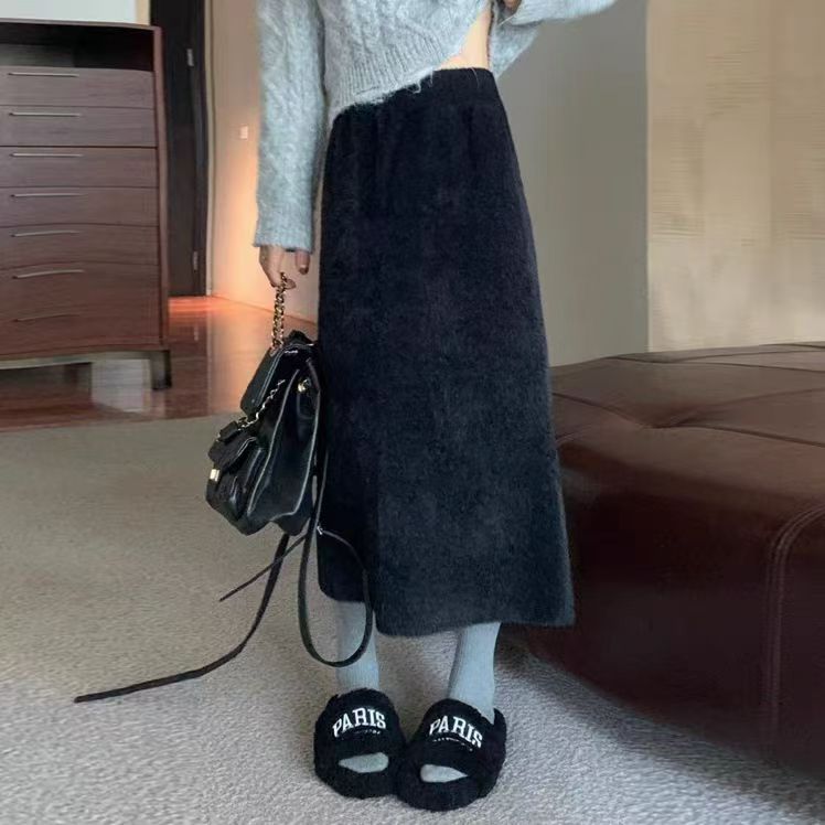 女半裙中长裙耐脏针织半身裙显瘦开叉百搭成人高腰