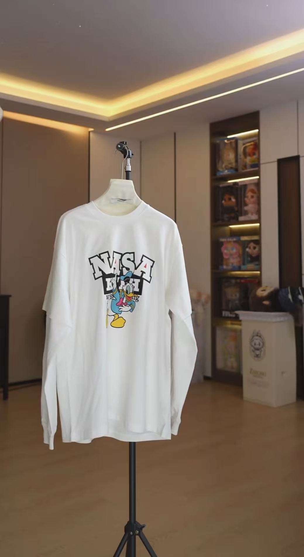 【劉發發】【白灰色拼接袖】L038-新款百搭休闲宽松显瘦中长款长袖