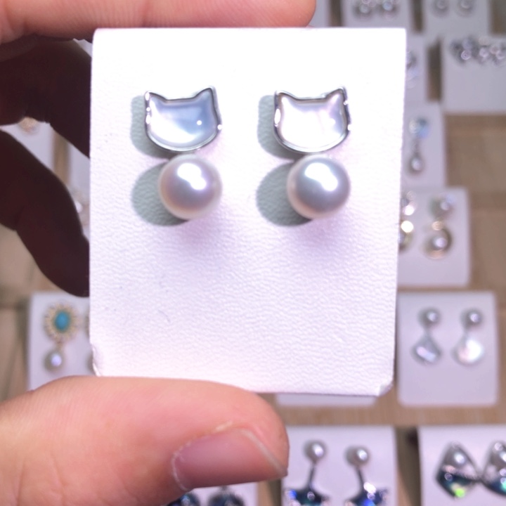 淡水珍珠耳饰银S925镶嵌