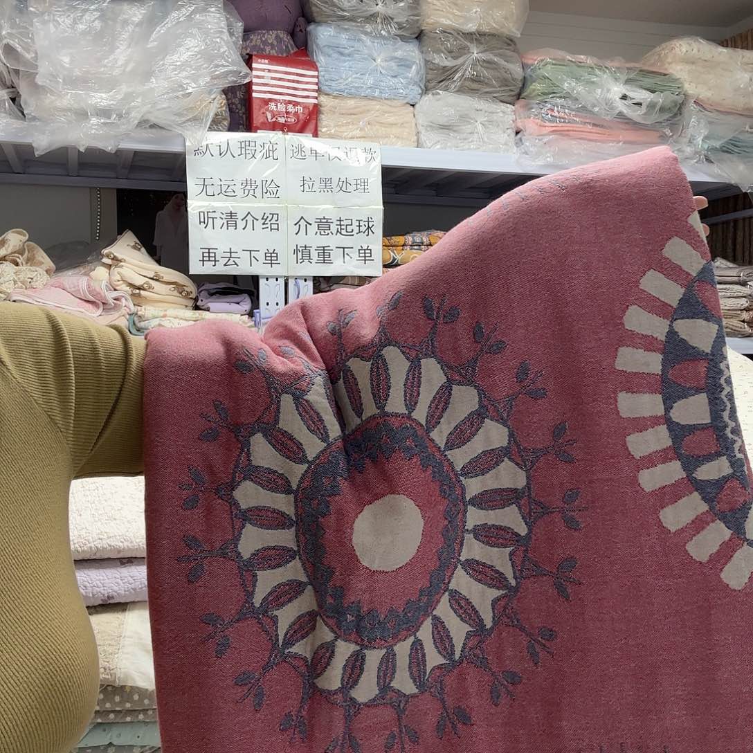 棉单人红色纱布盖毯