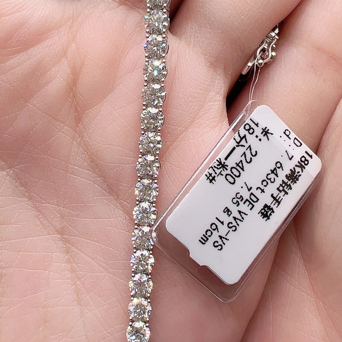 实验室培育钻石18K金镶嵌套链单颗18分，网球款手链