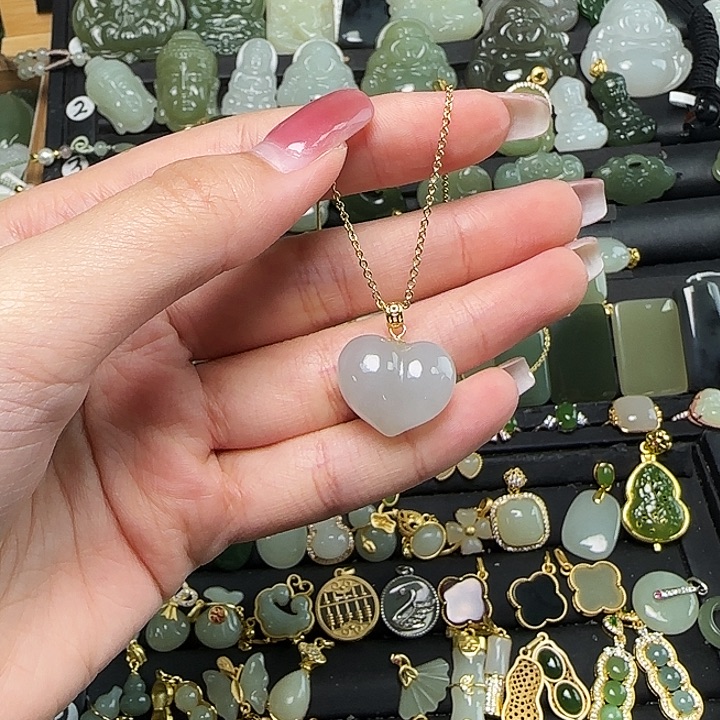 颈饰银S925镶嵌和田玉送链子送绳