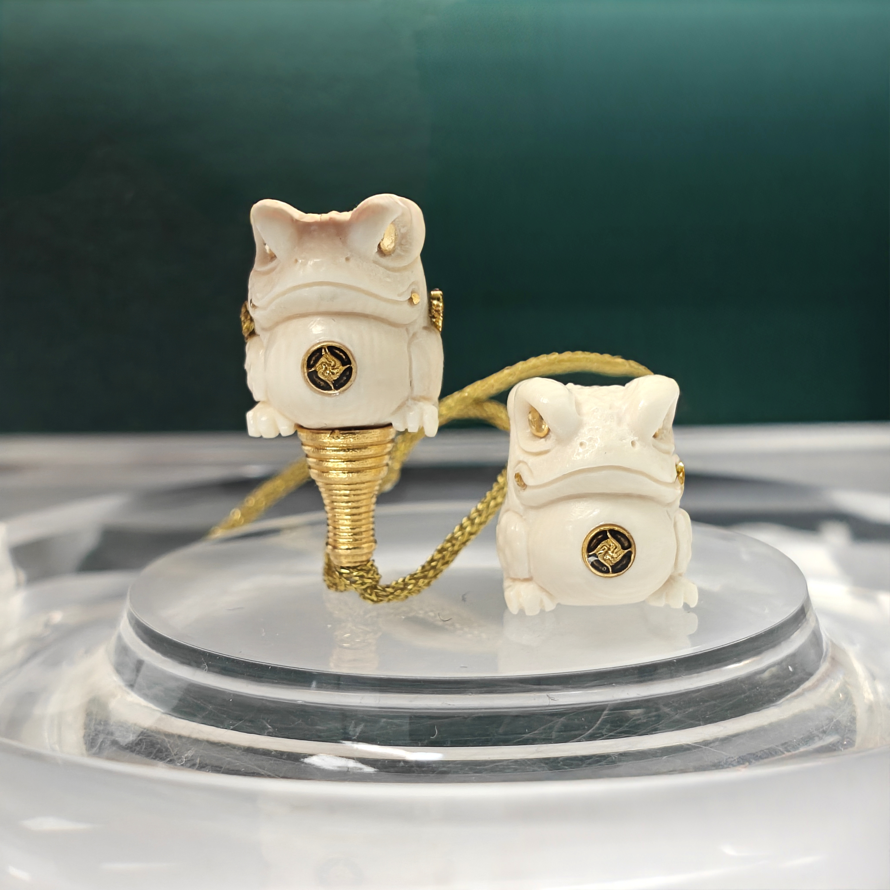 【青瑜文玩】天然猛犸牙一等冰芯料 24K搭配【小蛤蟆】&【蛤蟆三通】