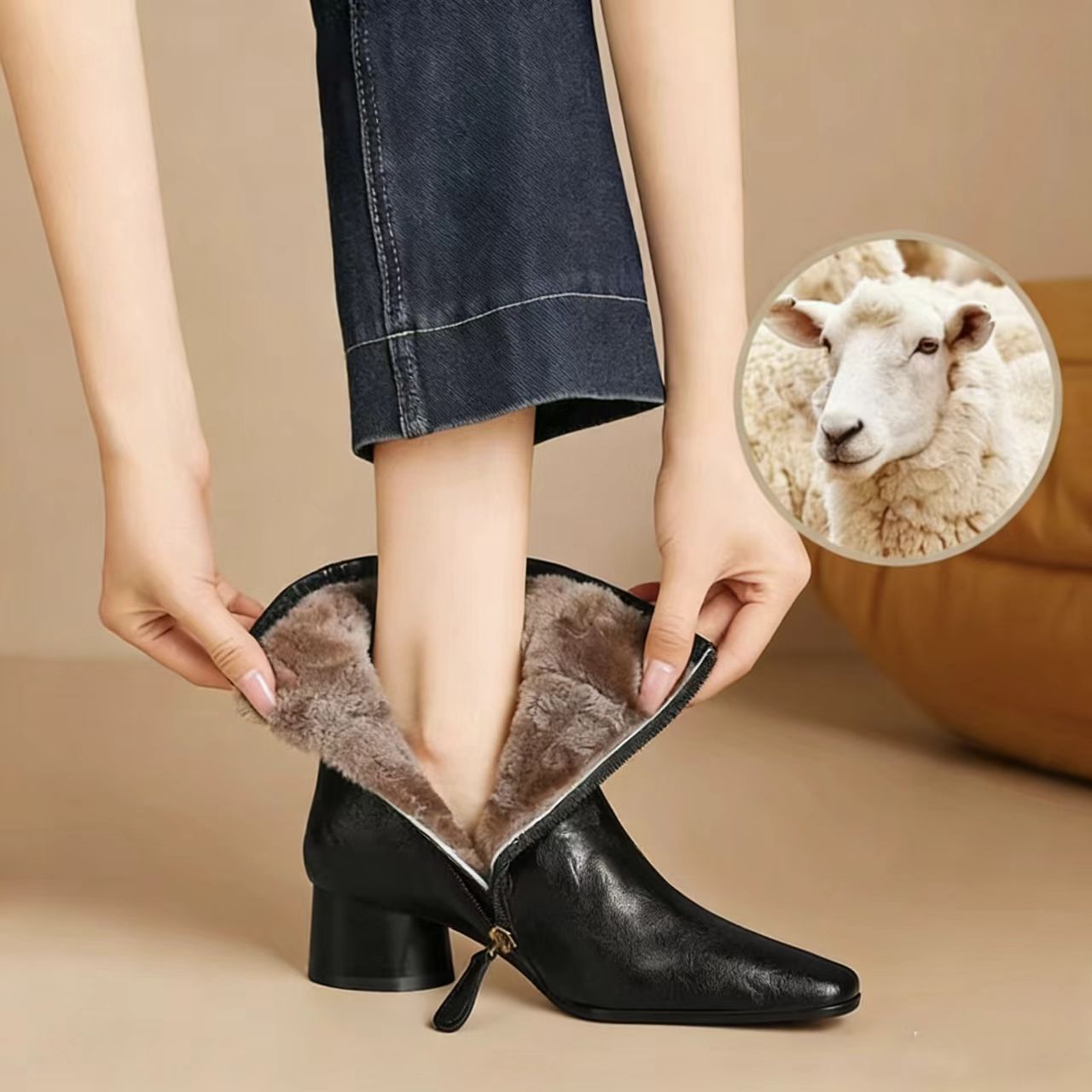 【品牌力荐】秋冬新款加厚高级方头时尚感小靴2789