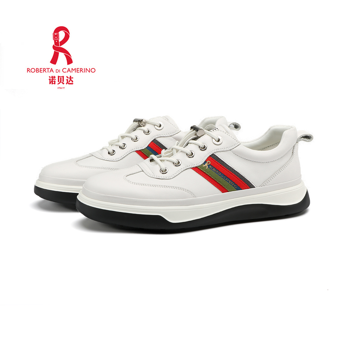 【商场同款】诺贝达男士休闲男皮鞋夏季拼色低帮松紧带男鞋