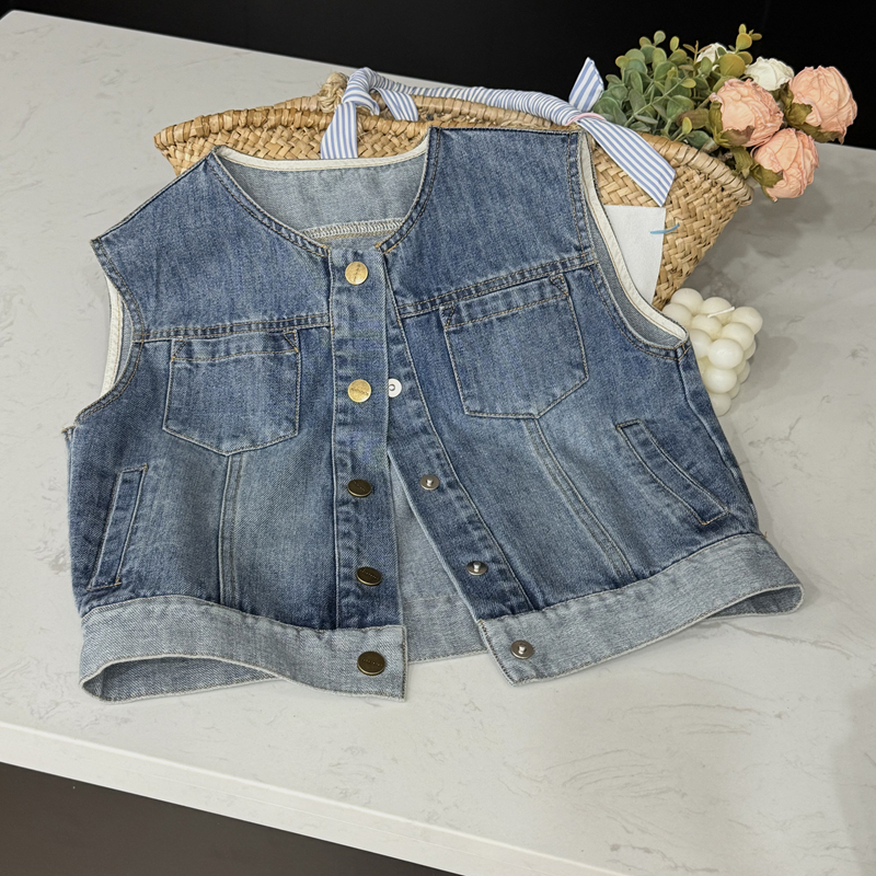 【现货】leomama童装外套女童牛仔马甲时髦25秋装新款儿童背心衣服
