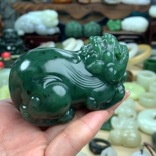 和田玉（碧玉）手把件未镶嵌日**辉