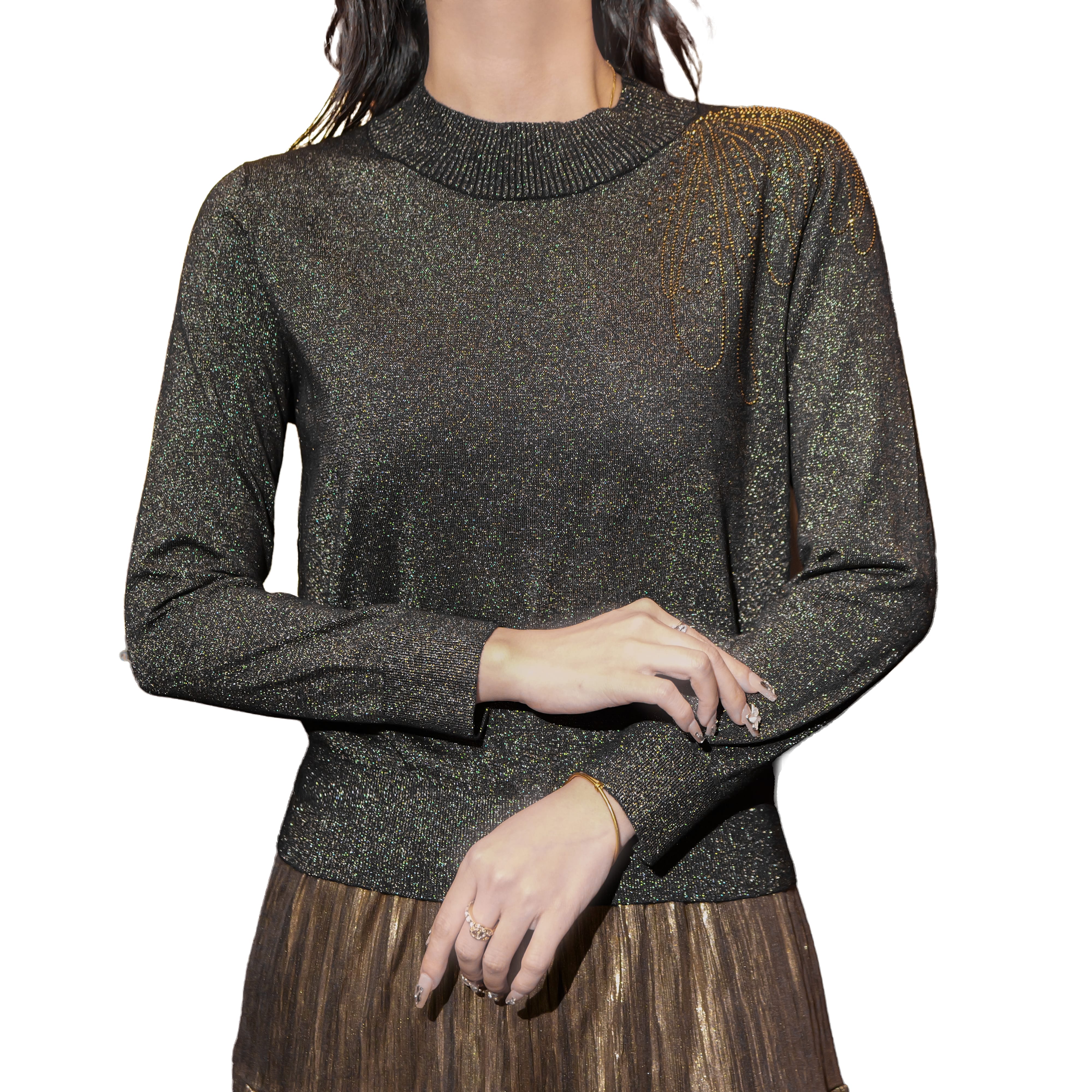 秋冬保暖【新款】蝶光 意大利水晶纱高级舒适减龄女士长袖套头衫