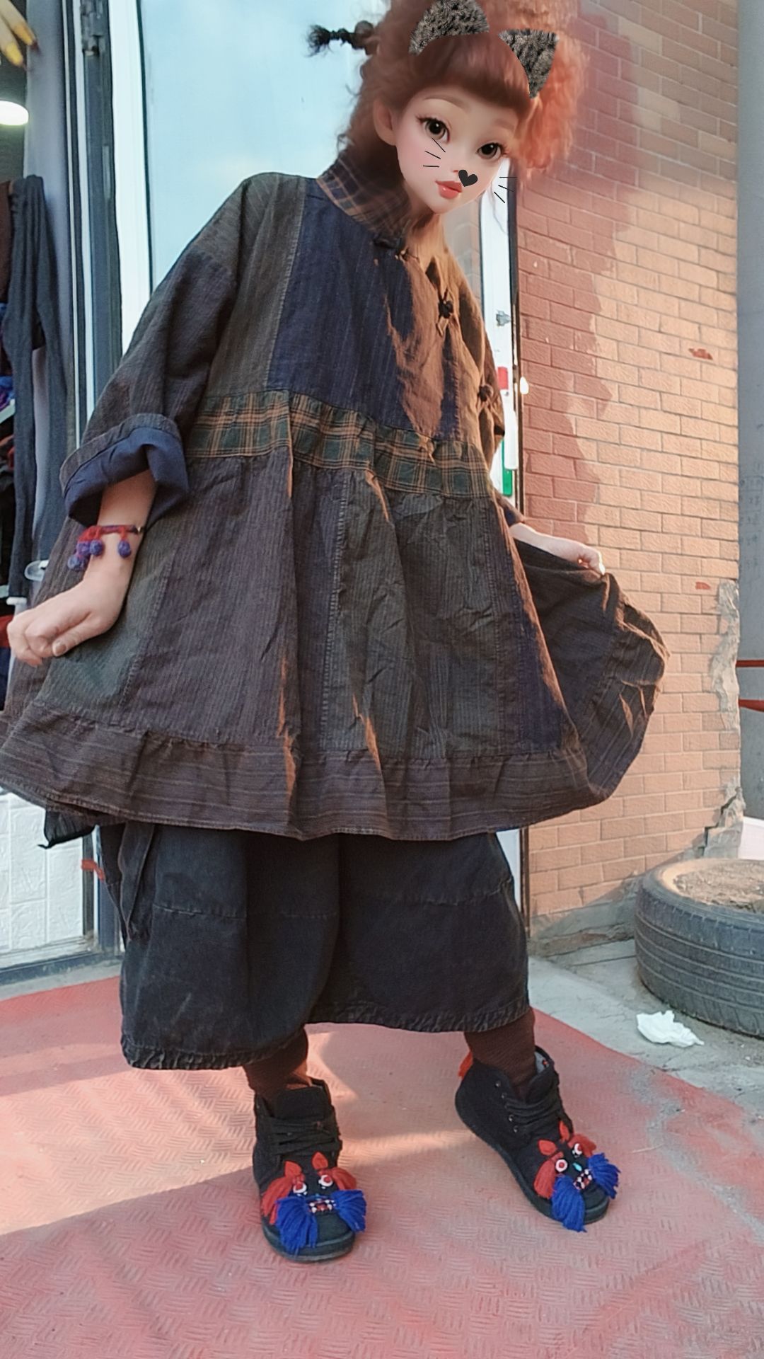 无吊牌磨白做旧老布双层荷叶边娃娃服直播间自选色