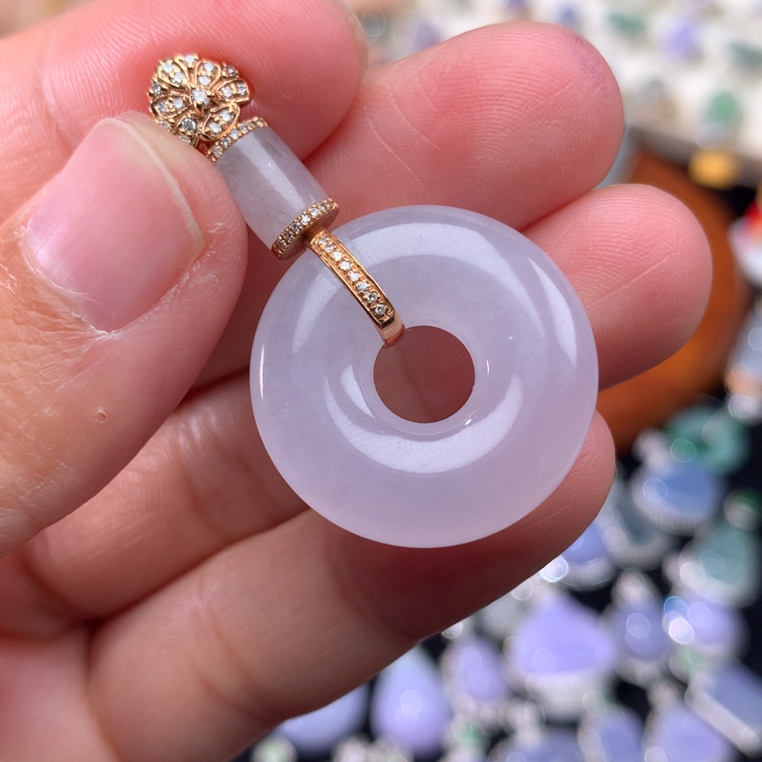 吊坠(不含链)18K金镶嵌翡翠