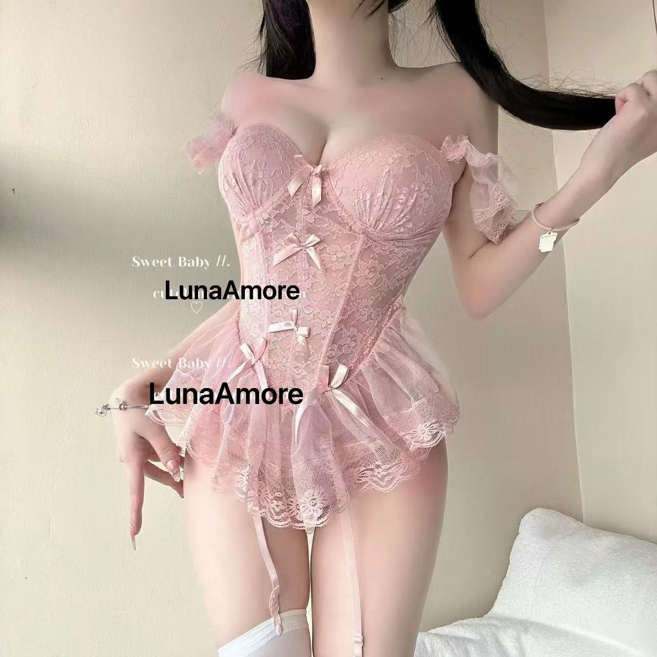 【LunaAmore】甜美显胸大辣妹性感修身材质吊带胸衣可爱小胸蝴蝶