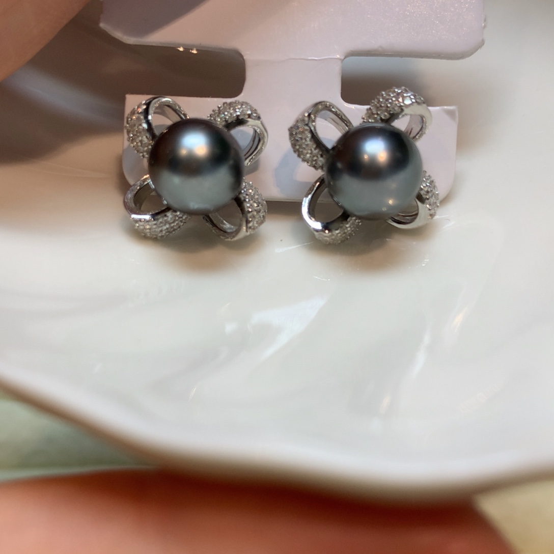 海水珍珠耳饰银S925镶嵌