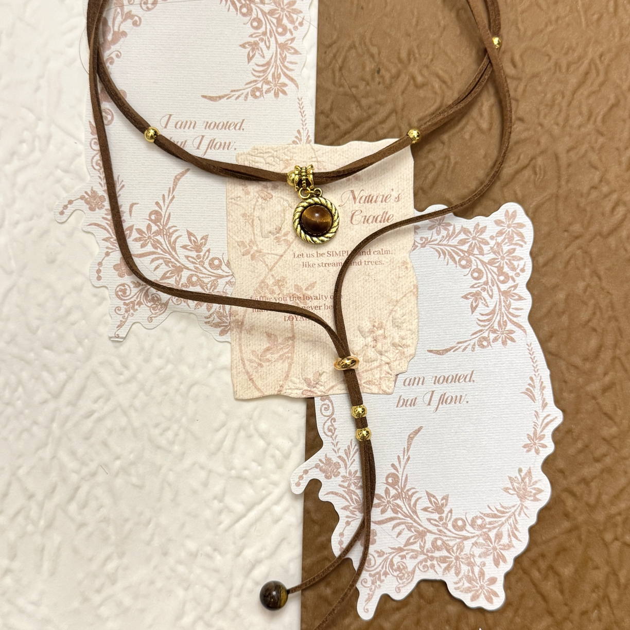 钛钢项链 LARVINA咖啡色翻皮复古项链