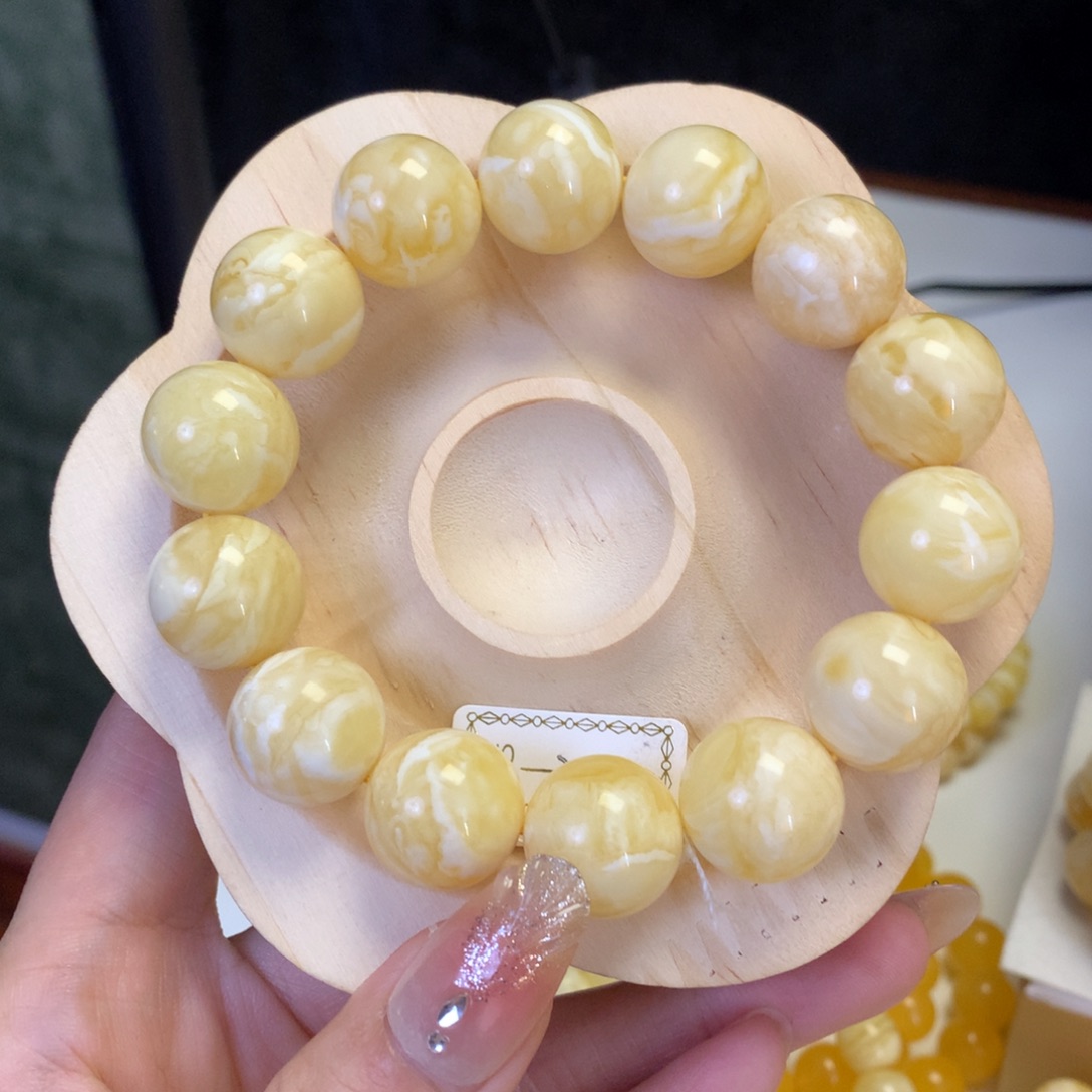 蜜蜡未镶嵌手串满蜡白花蜜浓郁油润16+mm 34.9g