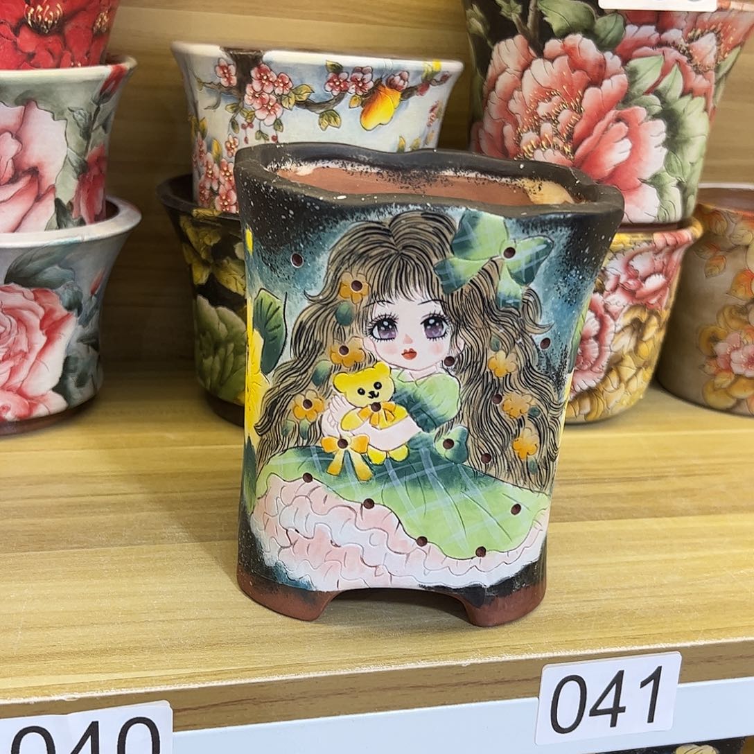 烧***麦景德镇炫彩手绘陶瓷花盆