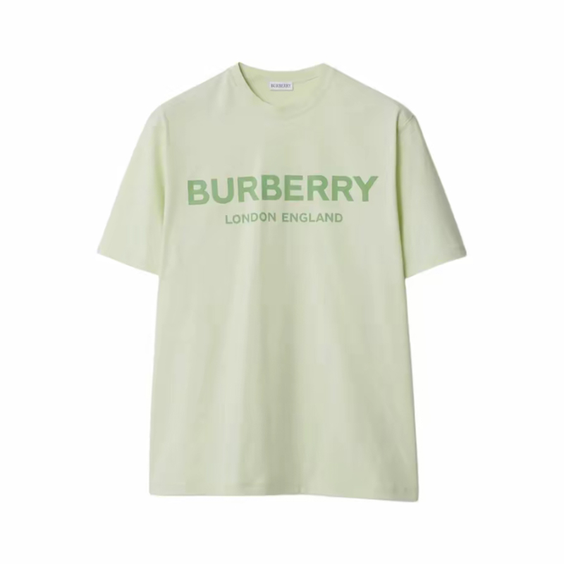 【中秋礼物】Burberry/博柏利 男士淡绿色棉质徽标LOGO圆领短袖T恤