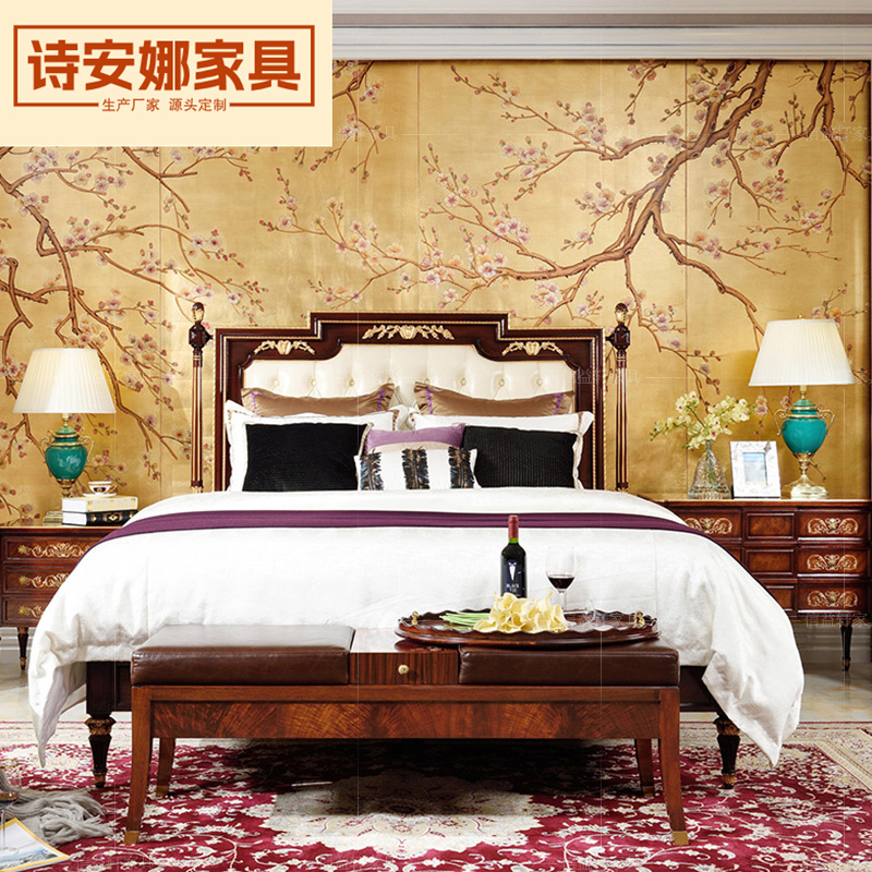 英式新古典真皮双人床奢华欧式实木雕花床大宅别墅卧室家具定制