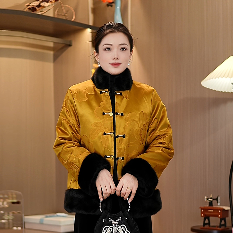 【轻奢牡丹】新中式女士棉服中国风时尚百搭加厚气质双面穿外套