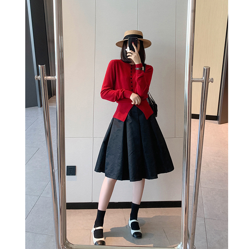 漫颜刘半身裙2021秋季新品高腰通勤中裙A摆裙