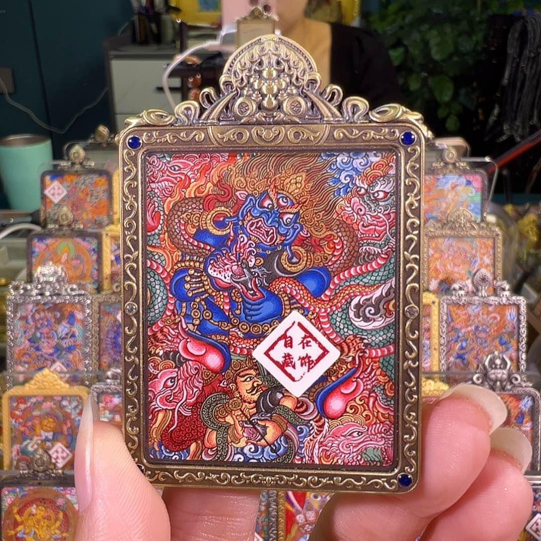 吊坠黑财热贡纯手绘唐卡