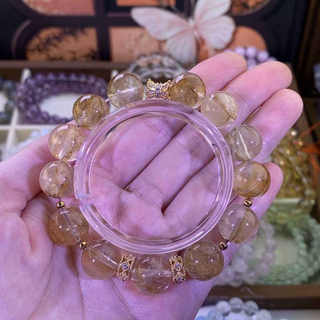 未镶嵌手链烟晶黄胶花DIY款13mm