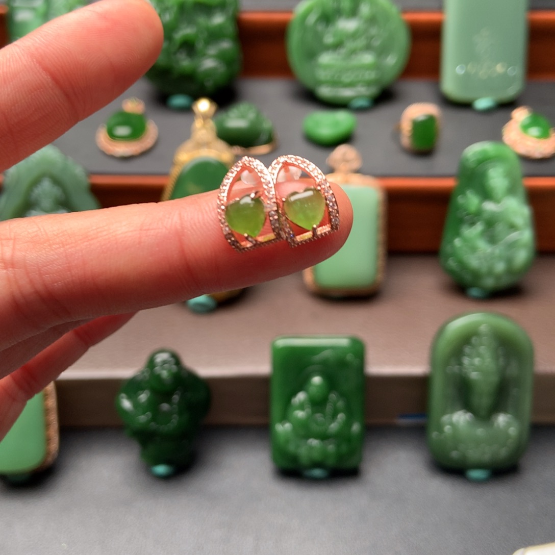 和田玉耳饰银S925镶嵌