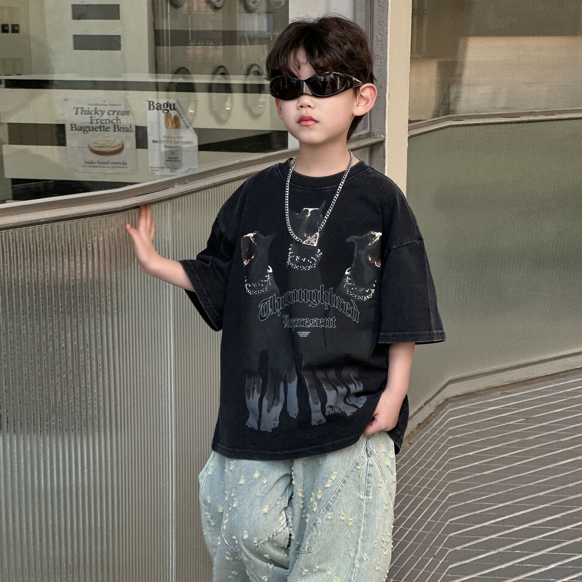 【小石头剪刀布】2025夏季新款男童韩版洋气上衣中小童夏装短袖潮