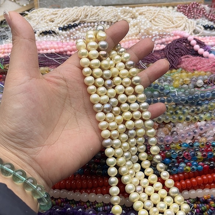 玛瑙/玉髓珠宝半成品未镶嵌一条9.5mm左右珍珠