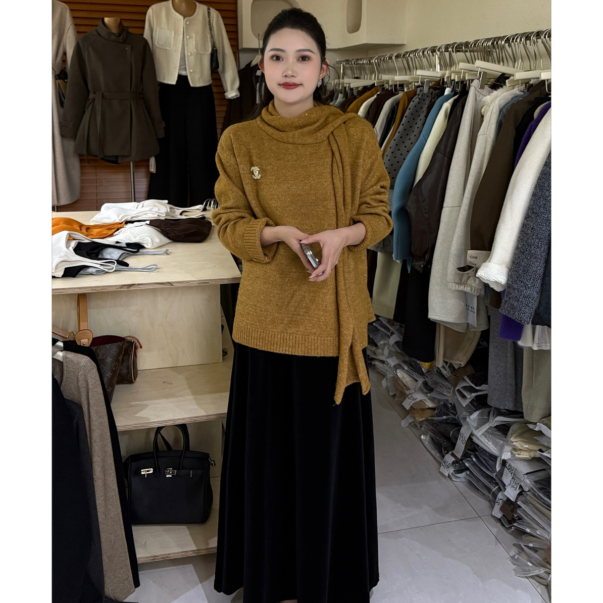 【围领暖意】冬季围巾领针织衫长袖套头宽松简约休闲毛衫上衣外穿女