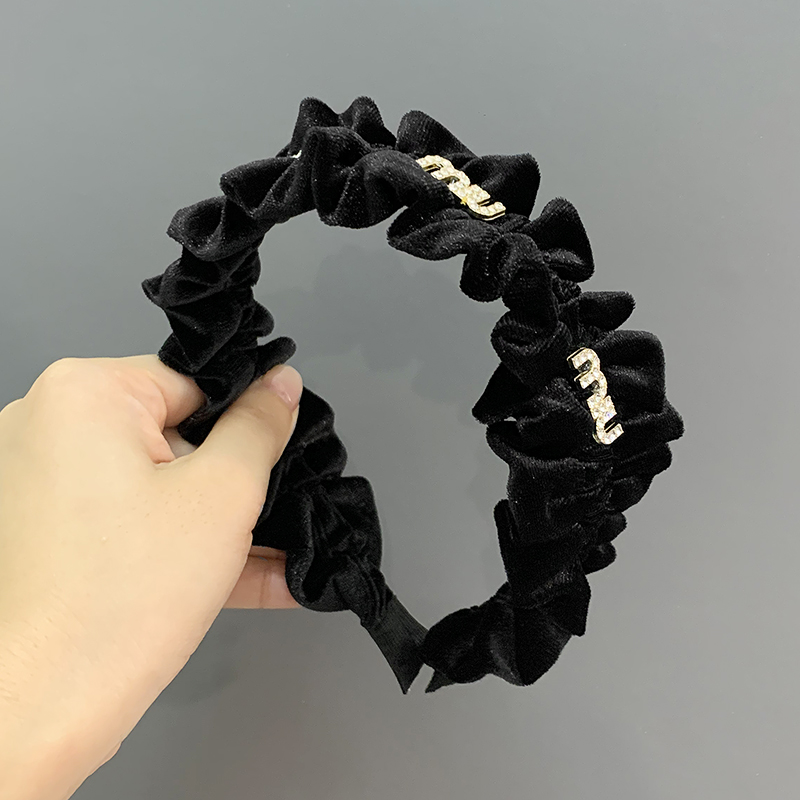 黑色褶皱发箍女款高颅顶宽边压发发卡发捆秋冬丝绒小香风头箍发饰