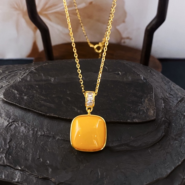 链子925银 小蜜糖 新中式T锆蜜蜜方形无事牌项链3017368