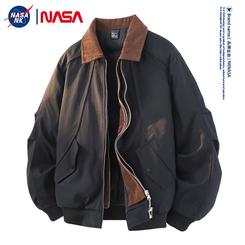 NK NASA联名美式潮牌假两件翻领羽绒服男款冬季保暖休闲工装外套 