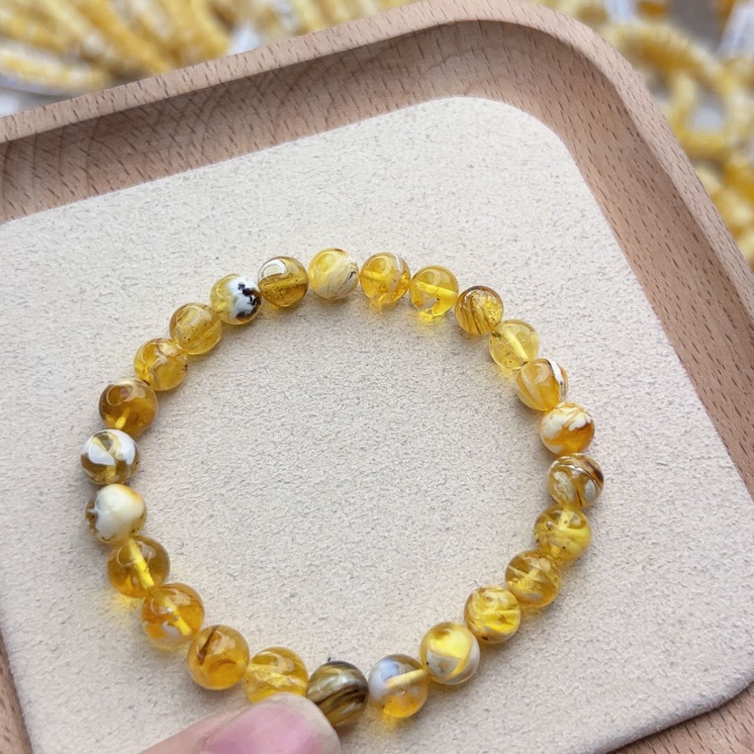 琥珀手链未镶嵌韵*7.5金白拉丝