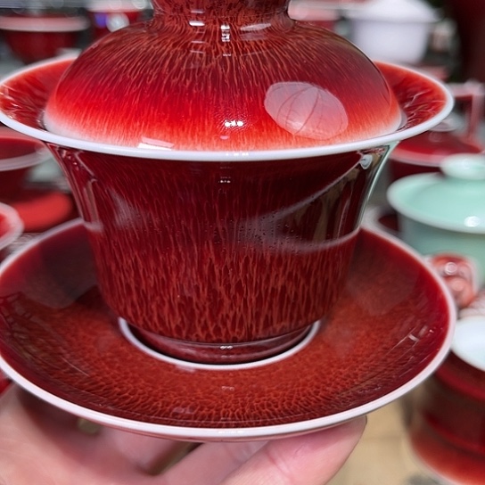 景德镇陶瓷盖碗郎红