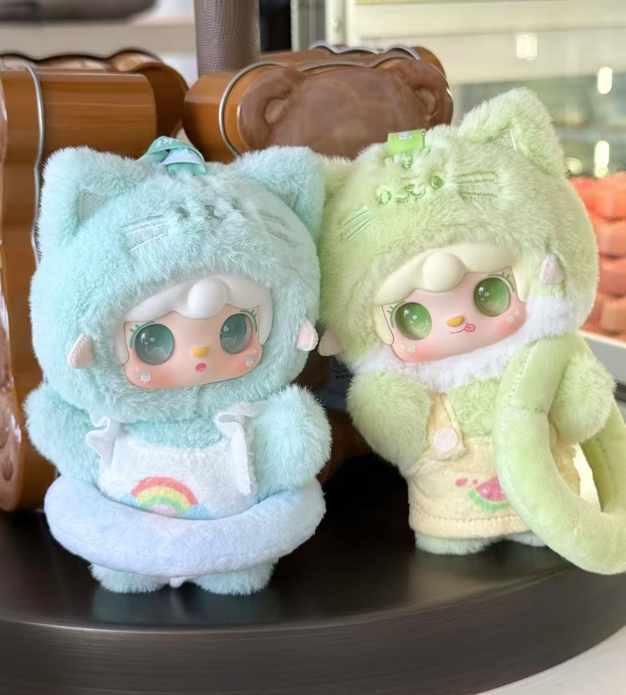 【拆盒】yooki新品氧氧喵喵夏日派对潮玩白鹿同款毛绒挂件