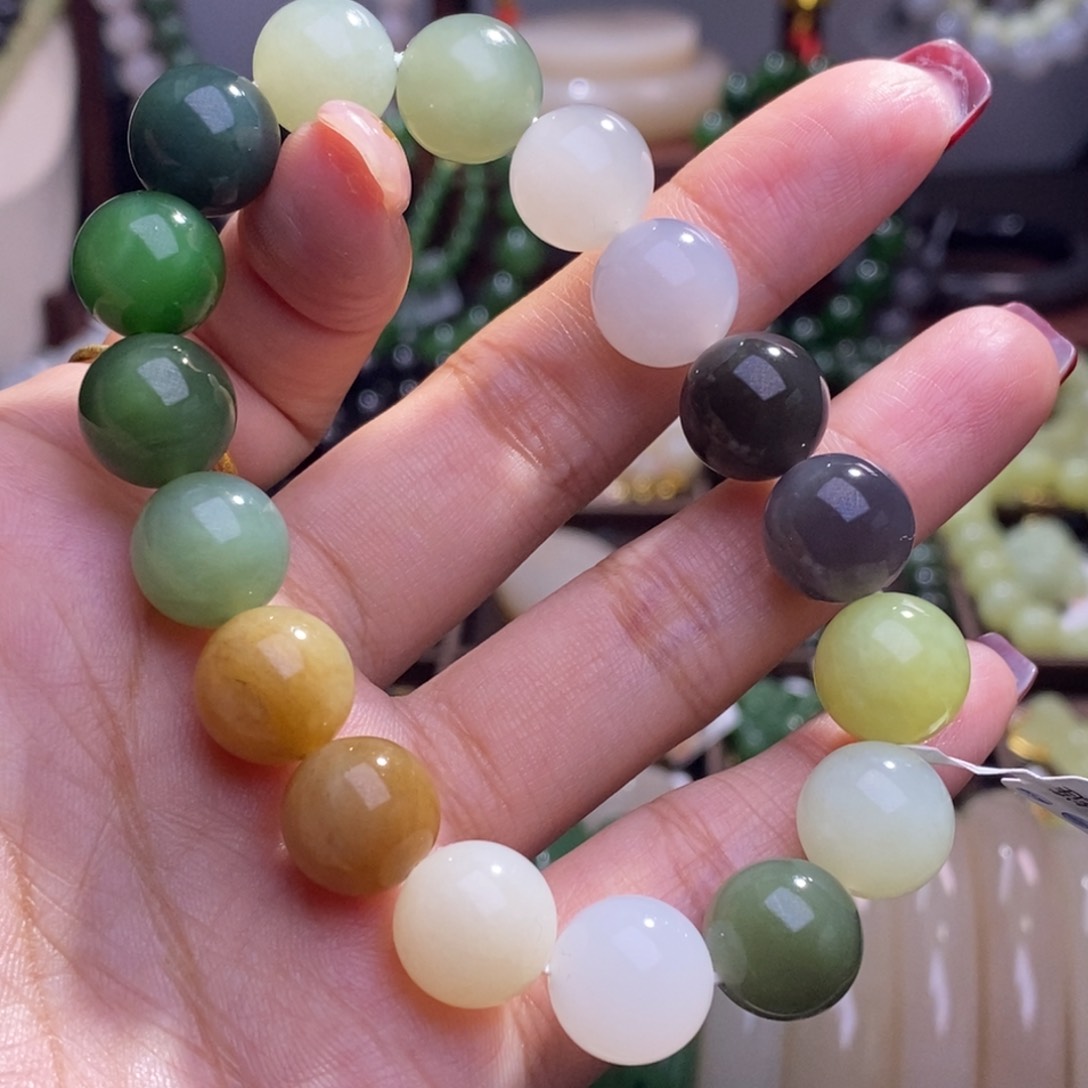 和田玉毕业级老矿料和田玉多宝手链12m未镶嵌