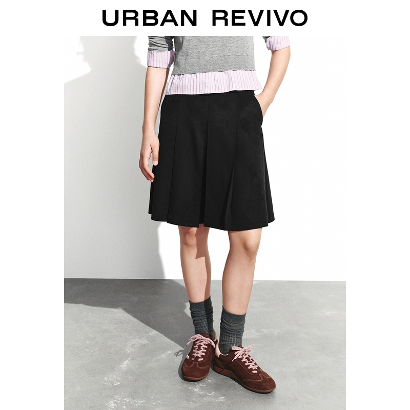 UR2025冬季新款女装简约通勤气质高腰A字半裙UYY550058