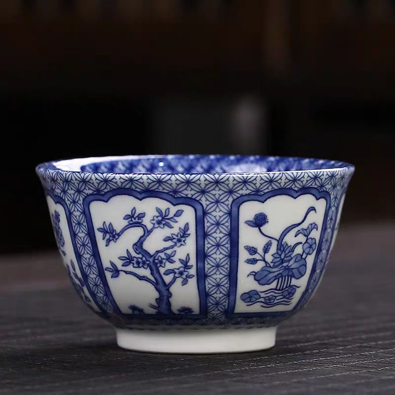 青花瓷十二花神主人杯2134复古陶瓷景德镇品茗杯