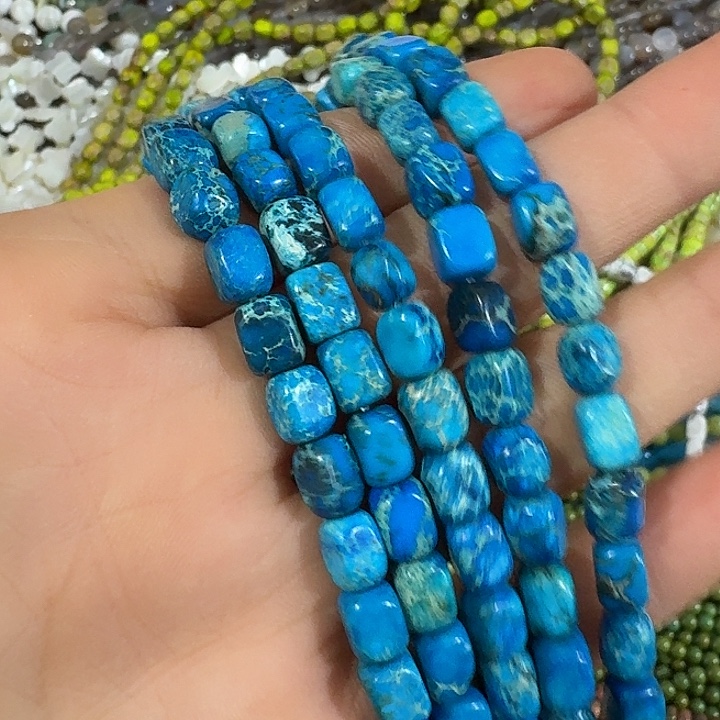 玛瑙/玉髓合金珠宝半成品一条6mm蓝色随行方糖