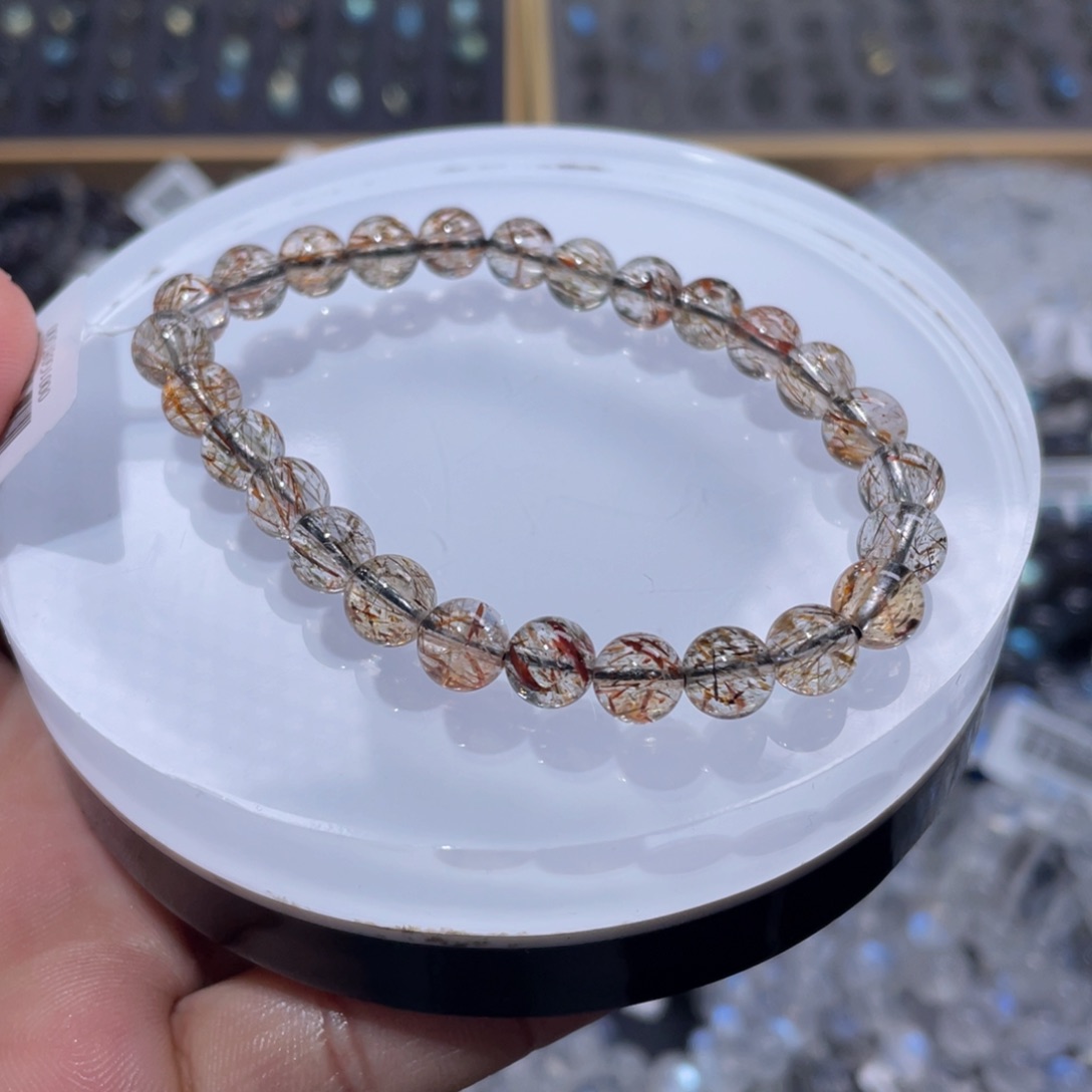 水晶手链未镶嵌黑金超七手链7mm