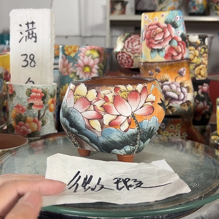 满38包邮 景德镇幸运花盆