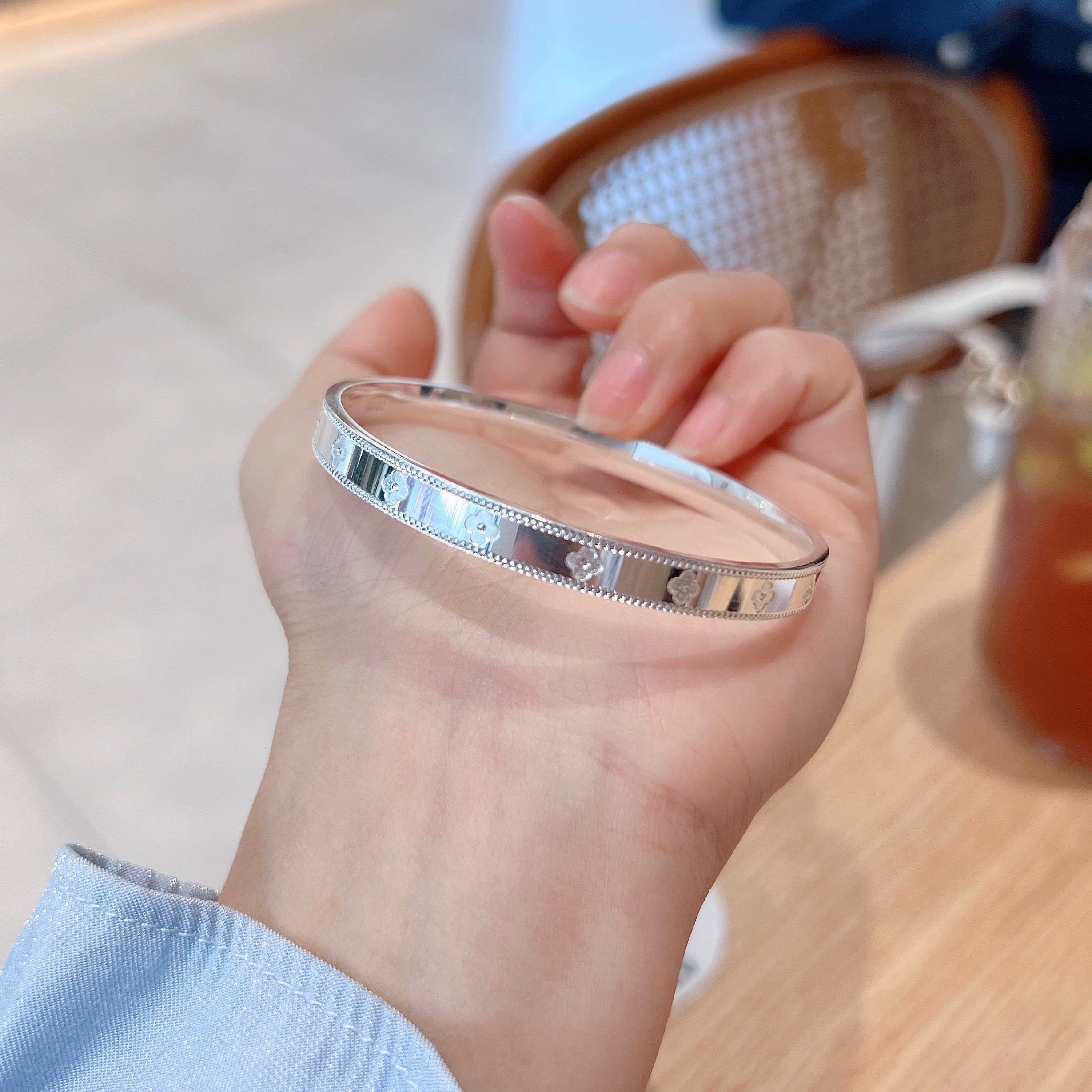 足银手镯 999【34】幸运草闭口手镯