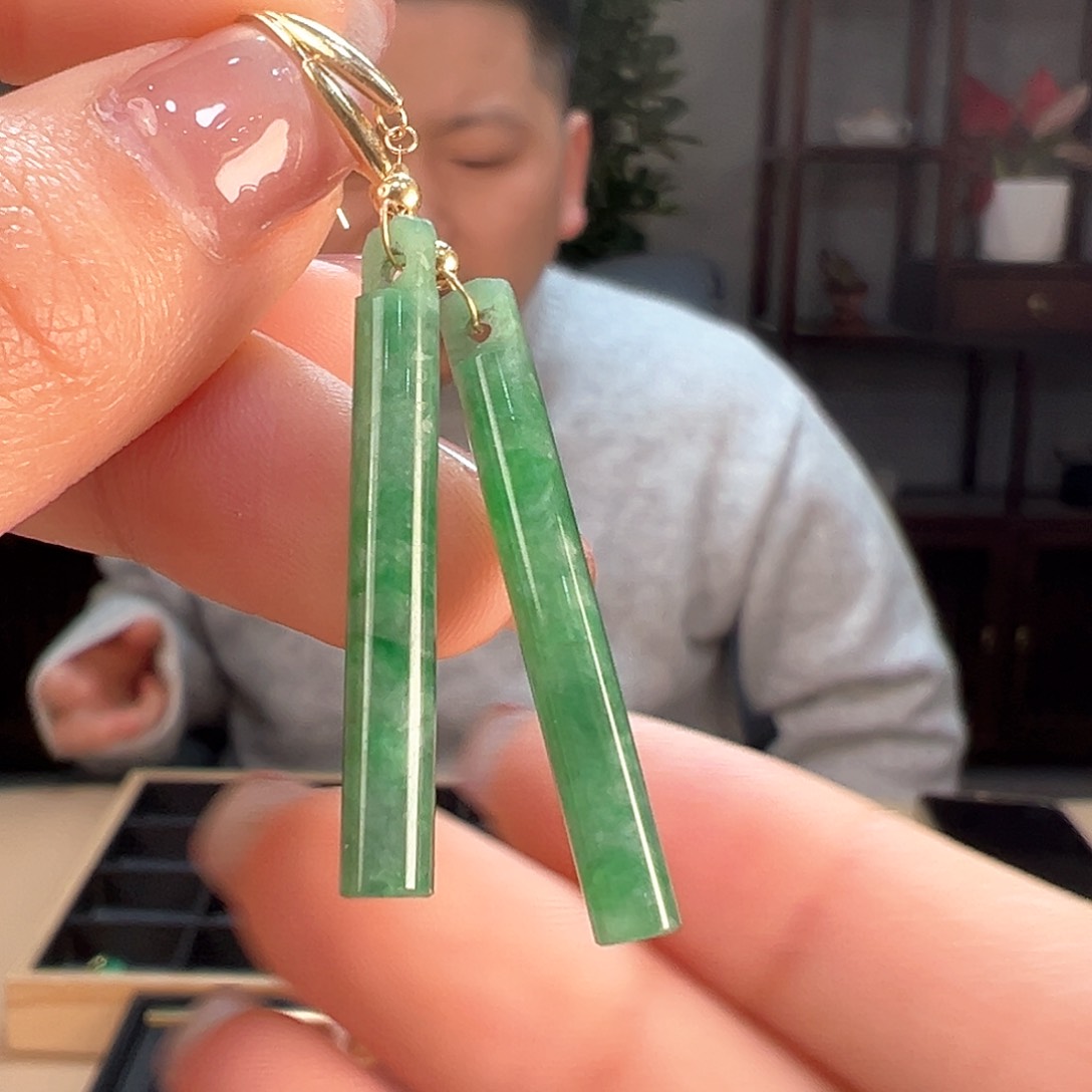 翡翠耳饰18K金镶嵌耳环4