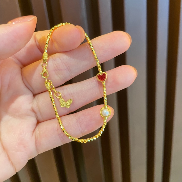 足金999黄金爱心手链小克重手链黄金金豆子