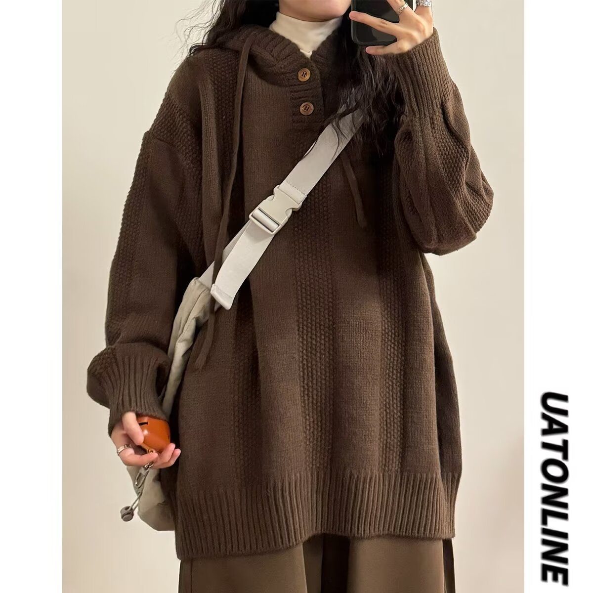 2025冬季cleanfit套头纯色毛衣外套男女感连帽针织衫韩系穿搭上衣