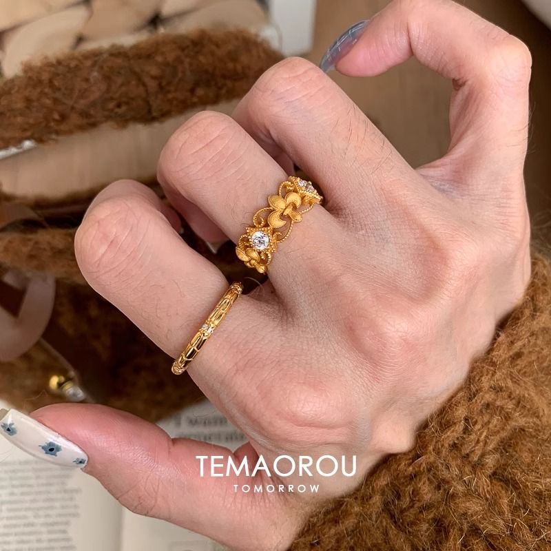 铜合金戒指 重工复古鸢尾花蕾丝戒指女轻奢小众高级感